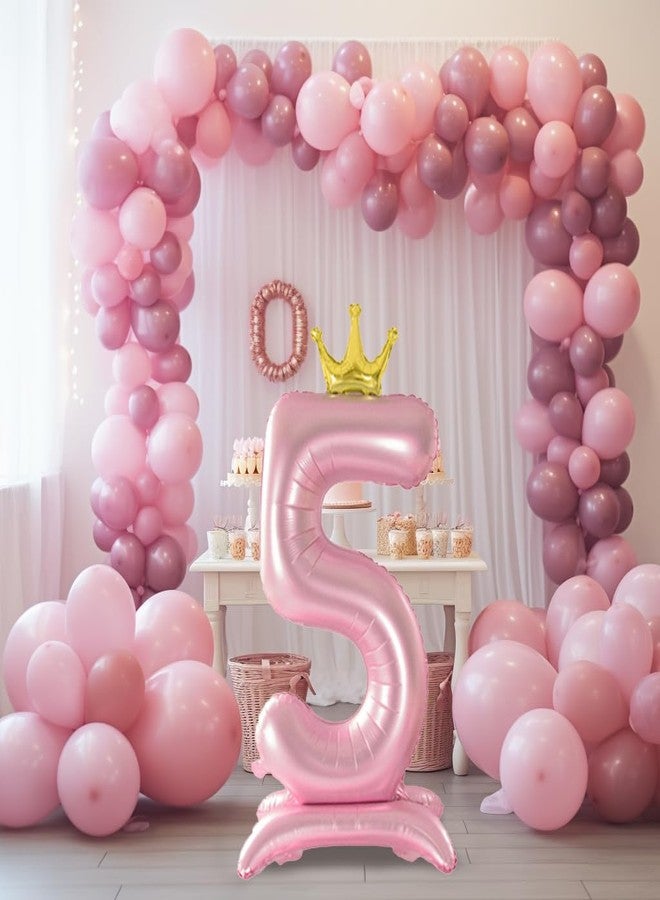 Eoopoon 42 Inch Crown Pink Number Balloon, Number 4 Balloon with Base for Girls 4th Birthday Party Decoration, Anniversary Decor Theme Party Supplies (Pink 4) - Image 2